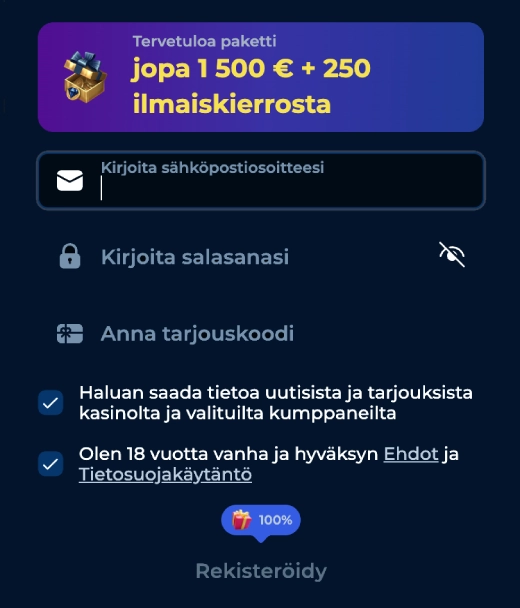 Näin rekisteröidyt Piper Spin Casino